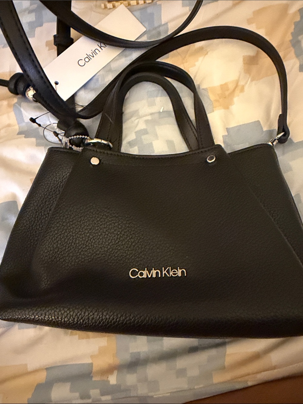Calvin Klein Black Pebbled Leather Satchel with Top Handles